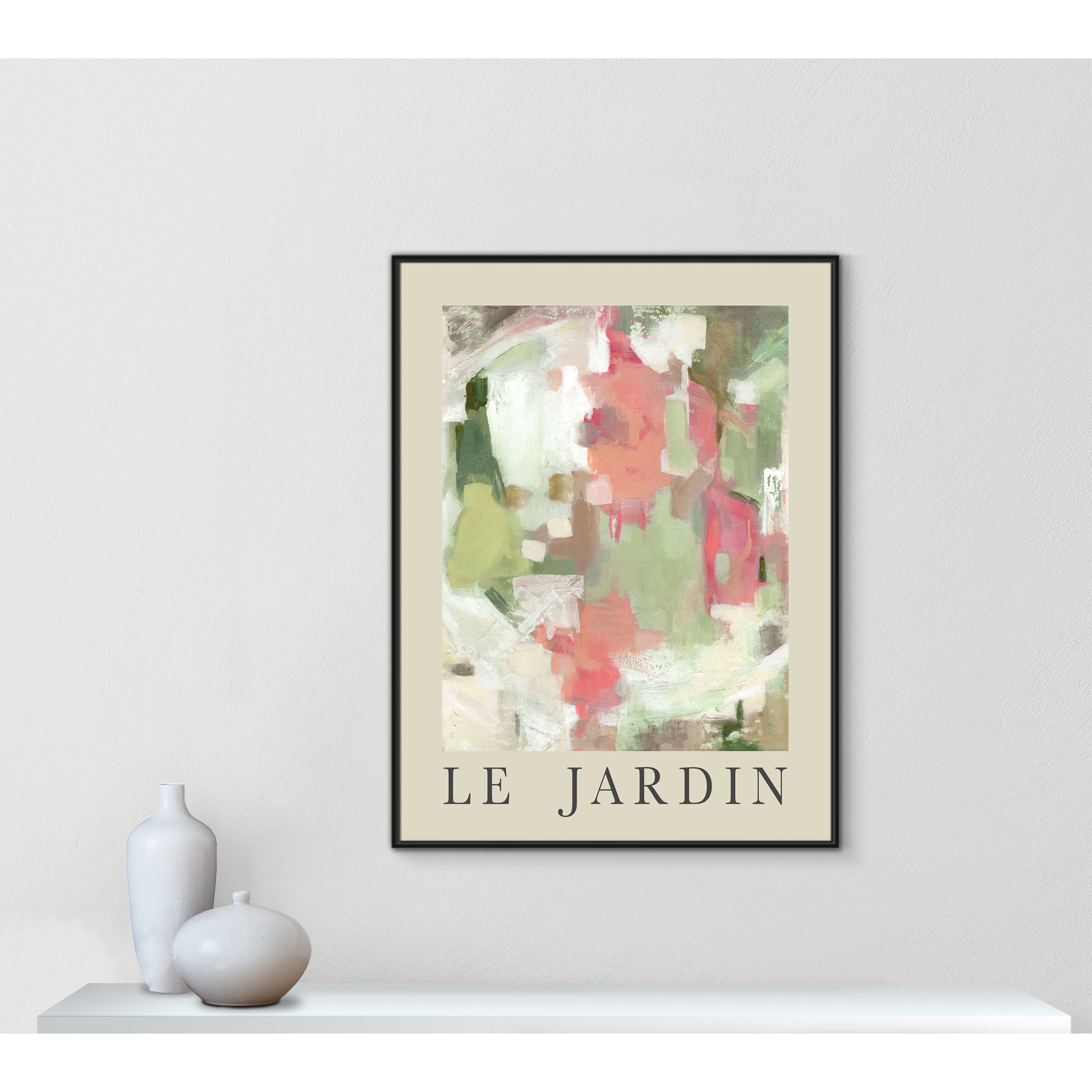 Botanical Poster Collection " Le Jardin " by Carol Robinson, Black Floater Frame, 49.5" H x 37.5" W x 2" D, No