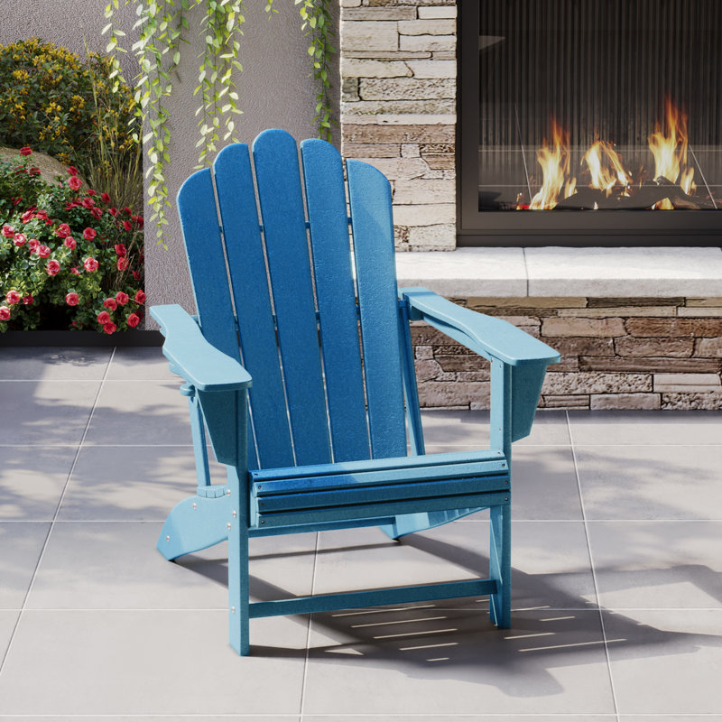 Chaise Adirondack en poly PEHD avec porte-gobelet Lucus, Bleu