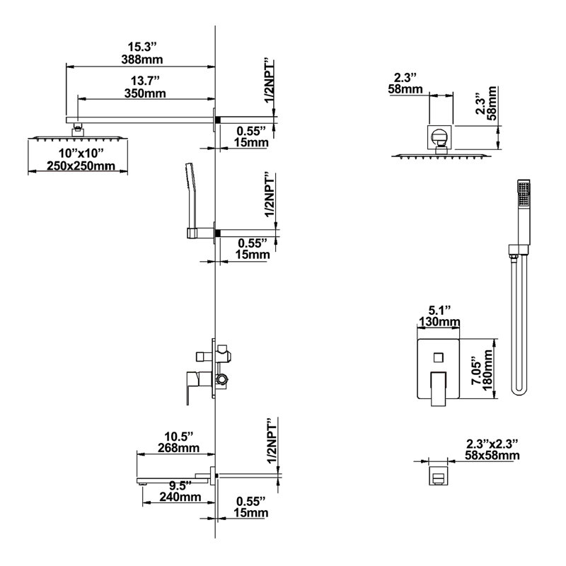 All-In-One Kit with Rough in-Valve, Matte Black