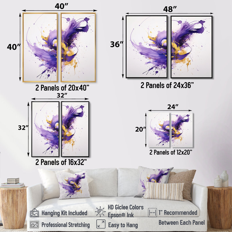 Mauve et éclaboussure dorée - art mural moderne, Floater Framed Print without Mat, Noir, H 36 po x l 48 po