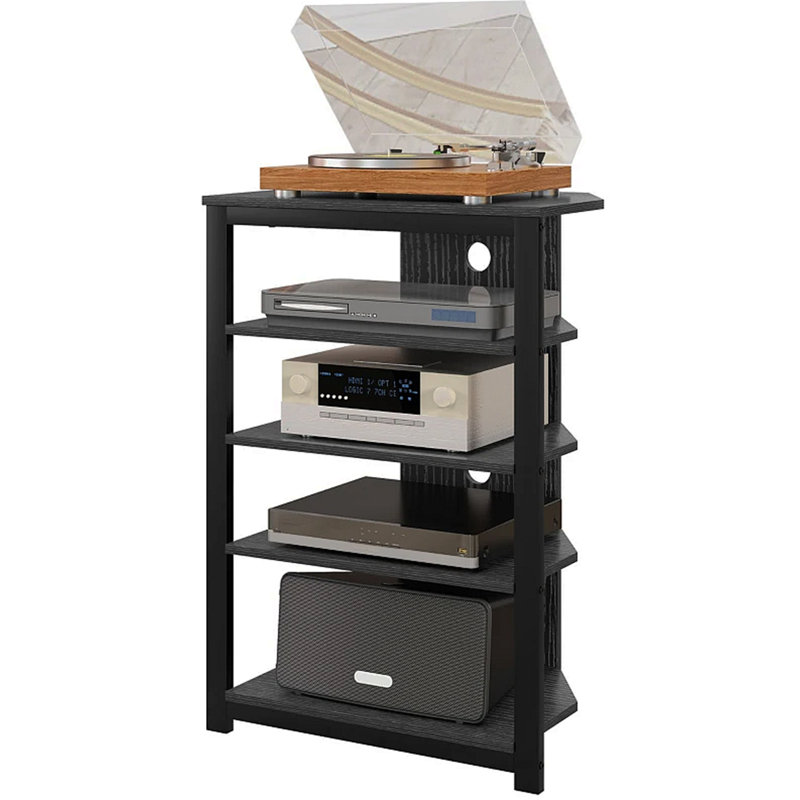 Meuble télé, tablettes de rangement et cadre en acier pour chambre à coucher, noir
