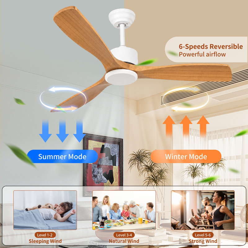 52-Inch Wood Ceiling Fan Without Light