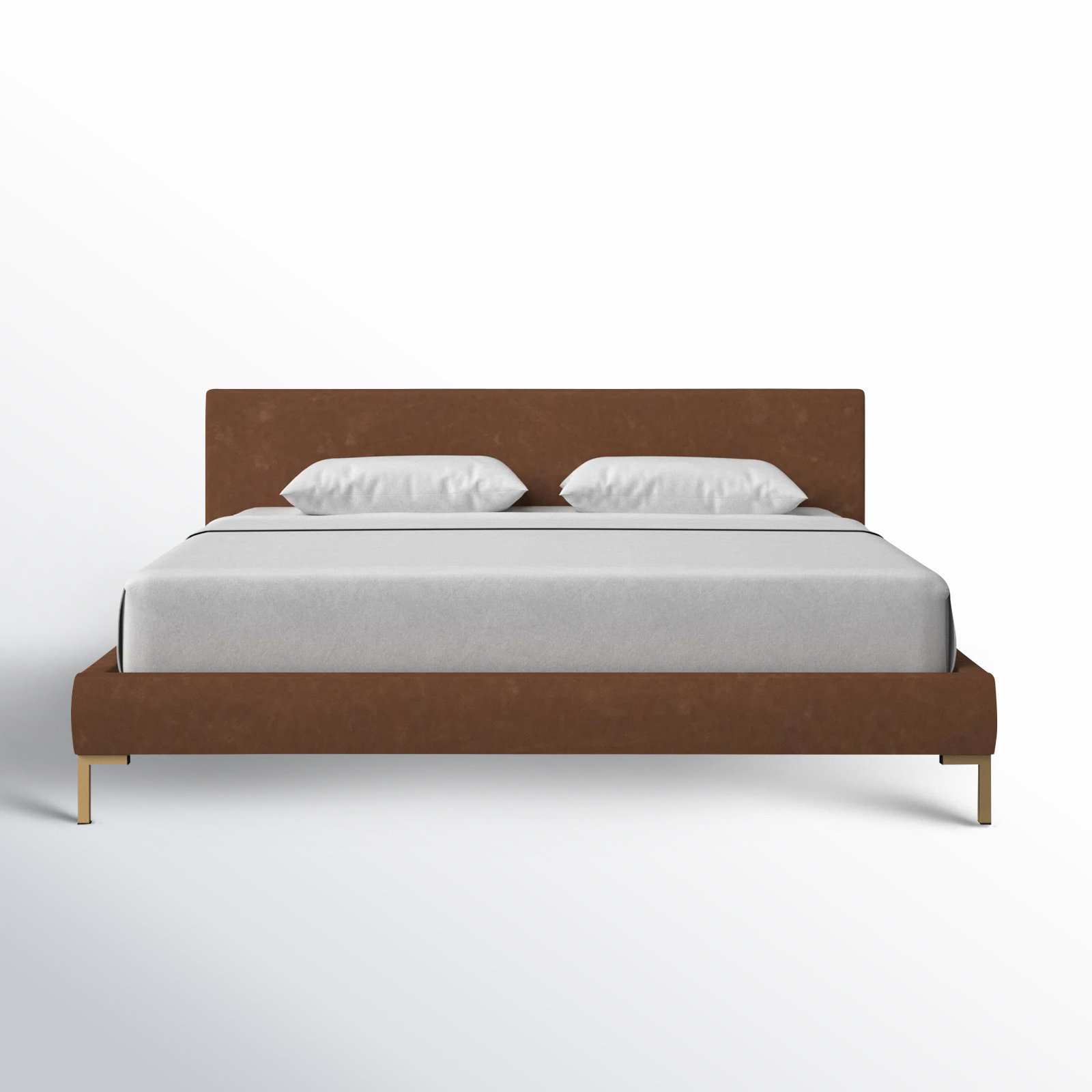 Rand Upholstered Bed, California King, Zuma Rosequartz Textured Linen, Brass