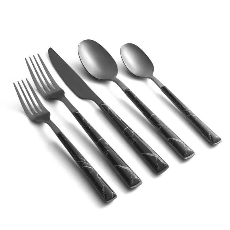 Cambridge Eivin Marble 20-Piece Flatware Set, Black