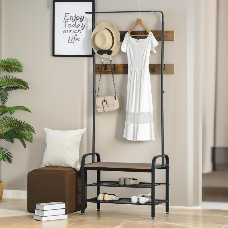 Rustic Industrial, Hall Tree with Bench and Shoe Storage Organiser, Entryway Organiser