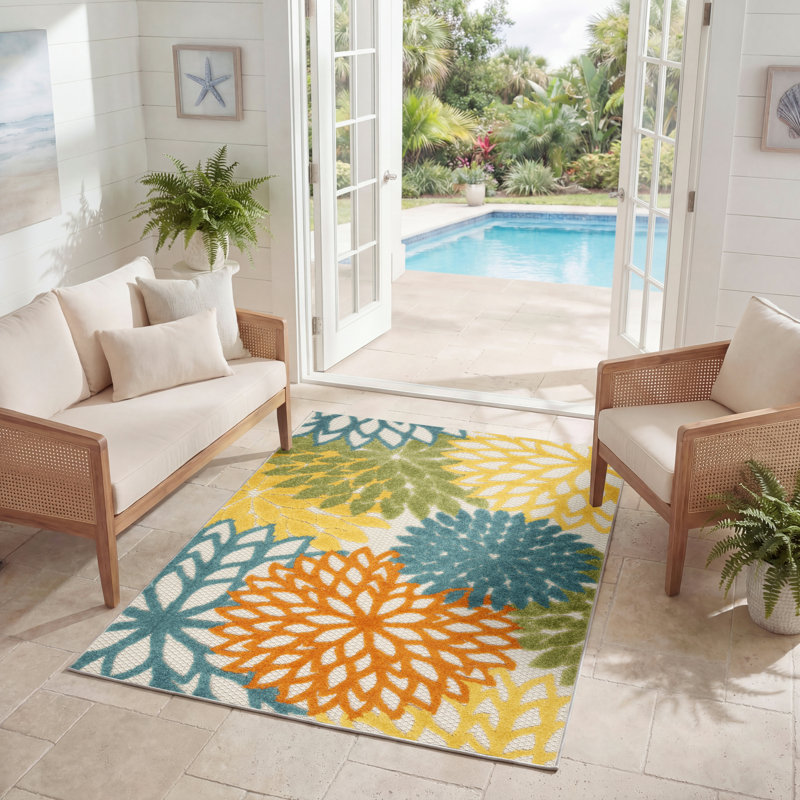 Armone Machine Woven Floral Indoor / Outdoor Area Rug, Rectangle 2'8" x 4'
