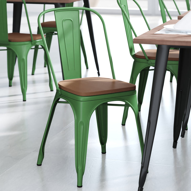 Calliah All-Weather Commercial Stack Chair & Poly Resin Seat, Teak, Green