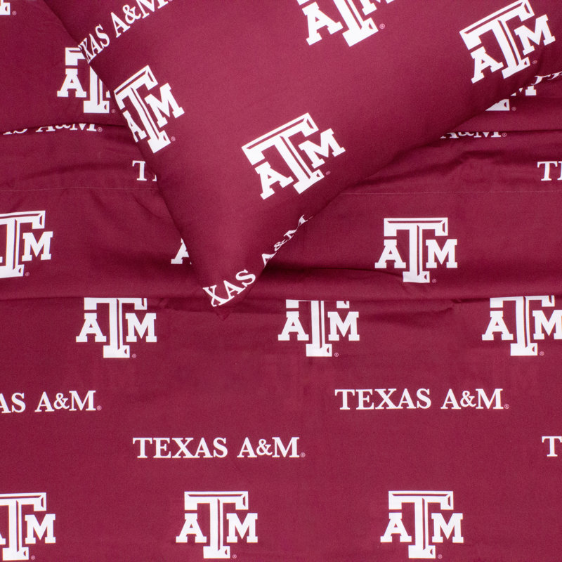 NCAA Sheet Set, Twin Sheet Set + Fitted Sheet + Pillowcase, Texas A&M