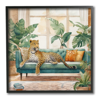 «Leopard & House Plants», art de la giclée encadrée par Kim Allen