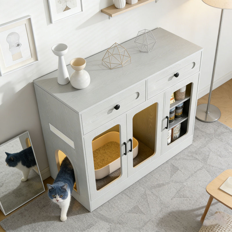 Enceinte de litière pour chat avec lumière DEL, Gris