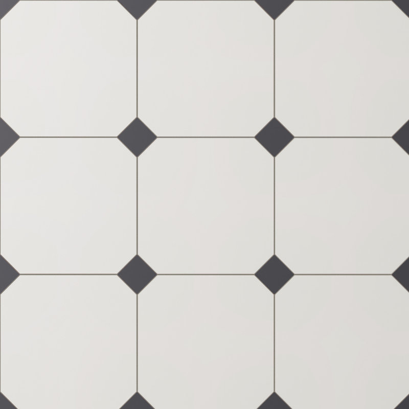 Nacar vaudois octogonal avec taco 7-7 / 8 po X 7-7 / 8 po Carreau de porcelaine pour plancher et mur, Blanc / Gris