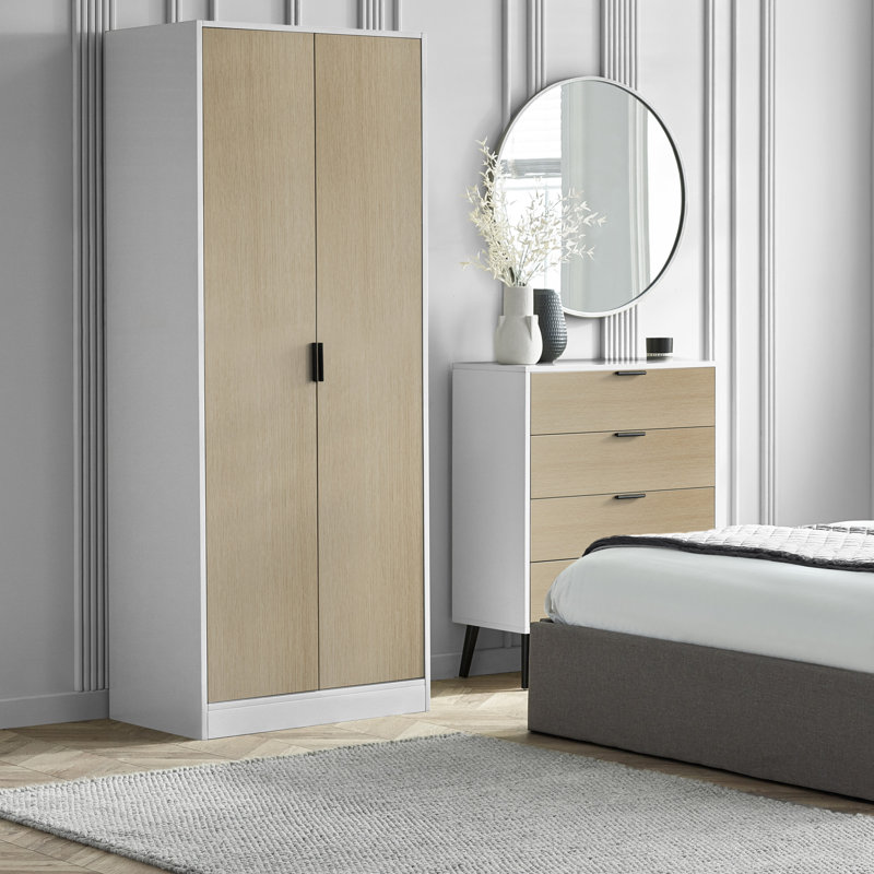 Aaidyn 2 Door Manufactured Wood Wardrobe, White/Oak