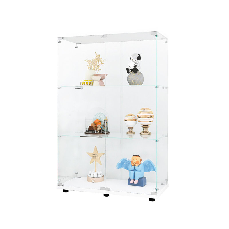 49.3"x31.7"x14.3" Two-door Glass Display Unit With Construction, White - Displays Jewelry, Bags, Shoes, Figures, Photos, Books Firmly For Living Room Bedroom Office Cabinet, Floor Standing Bedroom,