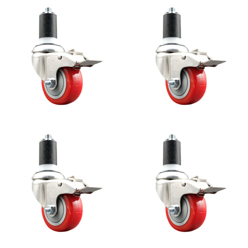Roulettes pivotantes, Rouge, H 3 po x l 3 po
