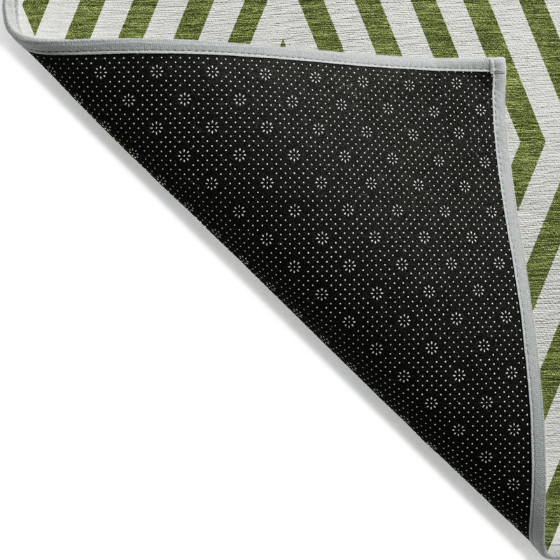 Tapis extérieur lavable antidérapant géométrique vert lime et blanc 2 pi x 3 pi