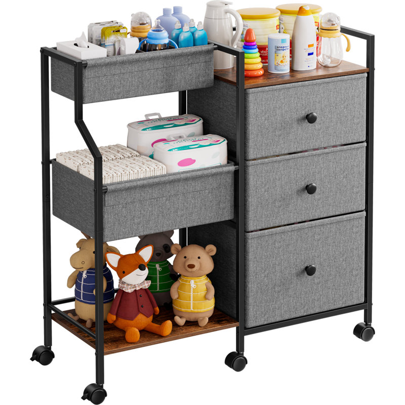 Baby Diaper Caddy Organizer and Storage - 3 Tier Rolling Cart with Dividers and Drawers, 13"D x 31.89"W x 33.5"H