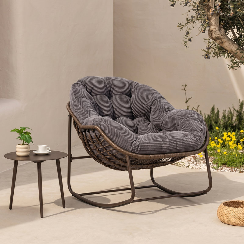 Fauteuil Papasan berçant surdimensionné pour patio, Gris