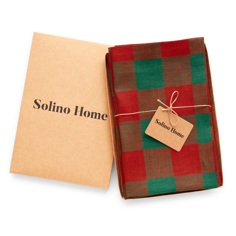 Buffalo Check - 100% Pure Linen Dinner Napkins, Red/Green
