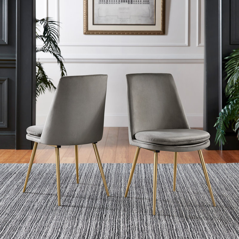 Chaise d'appoint rembourrée Moeller, Velours gris, Or brossé