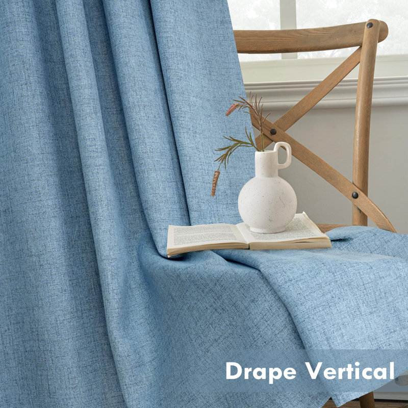 100% Blackout Linen Textured  Curtains Farmhouse Thermal Insulated Pocket Back Tab Full Light Blocking 2 Panel, 52" W x 84" L