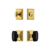 Carre Square Rosette Complete Entry Set with Single Cylinder Deadbolt and Baguette Black Crystal Knob