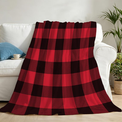 Red Ultra Soft Flannel Fleece Throw Blanket,Lumberjack Plaid Black and Single-Sided Print