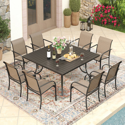 Patio Dining Set with Stackable Textilene Armrest Chairs and 59" Square Dining Table by Red Barrel Studio