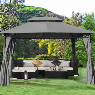 Outdoor UV Protection Gazebo Tent 13.2 Ft. Metal Patio Gazebo Canopy -  FDW, GZ-G3017-Grey