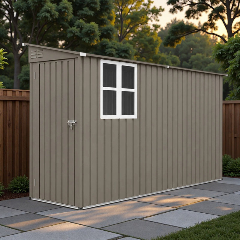 Abri de jardin en métal de 1,22 m x 2,74 m, structure galvanisée épaisse, en acier coloré, avec fenêtre laissant passer la lumière