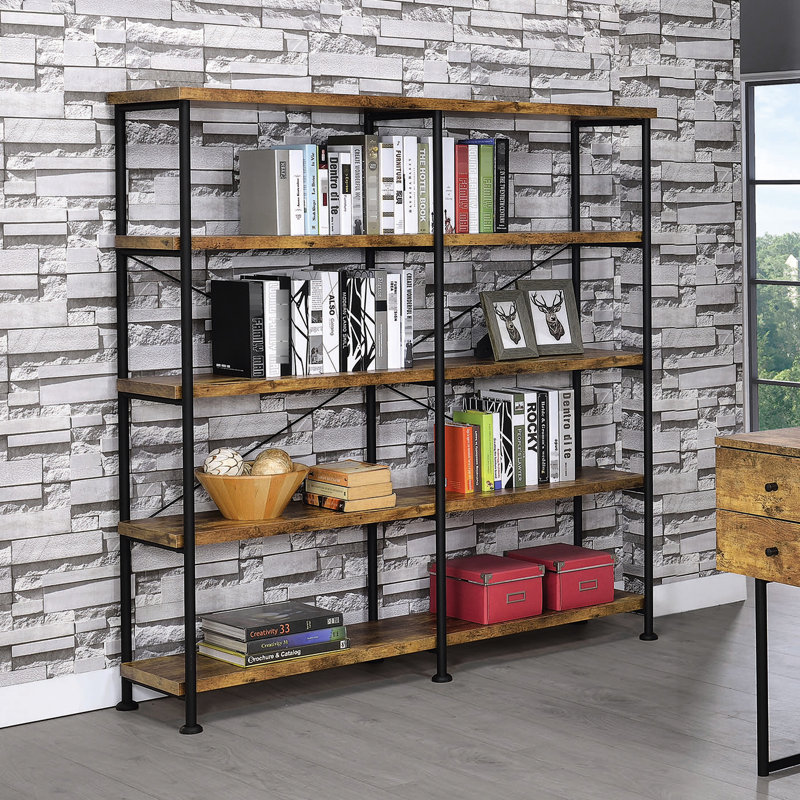 Bibliothèque antique muscade et noire avec support en métal, étable rustique pour articles décoratifs, style