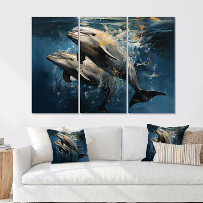 Blue Dancing Dolphins I - Animals Dolphin Wall Art