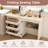4-in-1 Folding Sewing Table with Lockable Wheels – Multi-Functional Craft Station, End Table, Computer Desk & Kitchen Storage with Shelves, White Rolling Sewing Machine Table for Apartments
