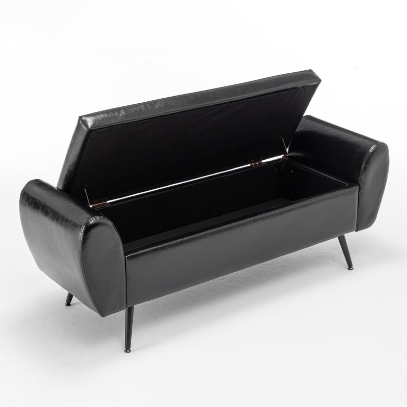 Shaneta 55"W Vegan Leather Storage Bench Storage Ottoman for King Size Bed, Black