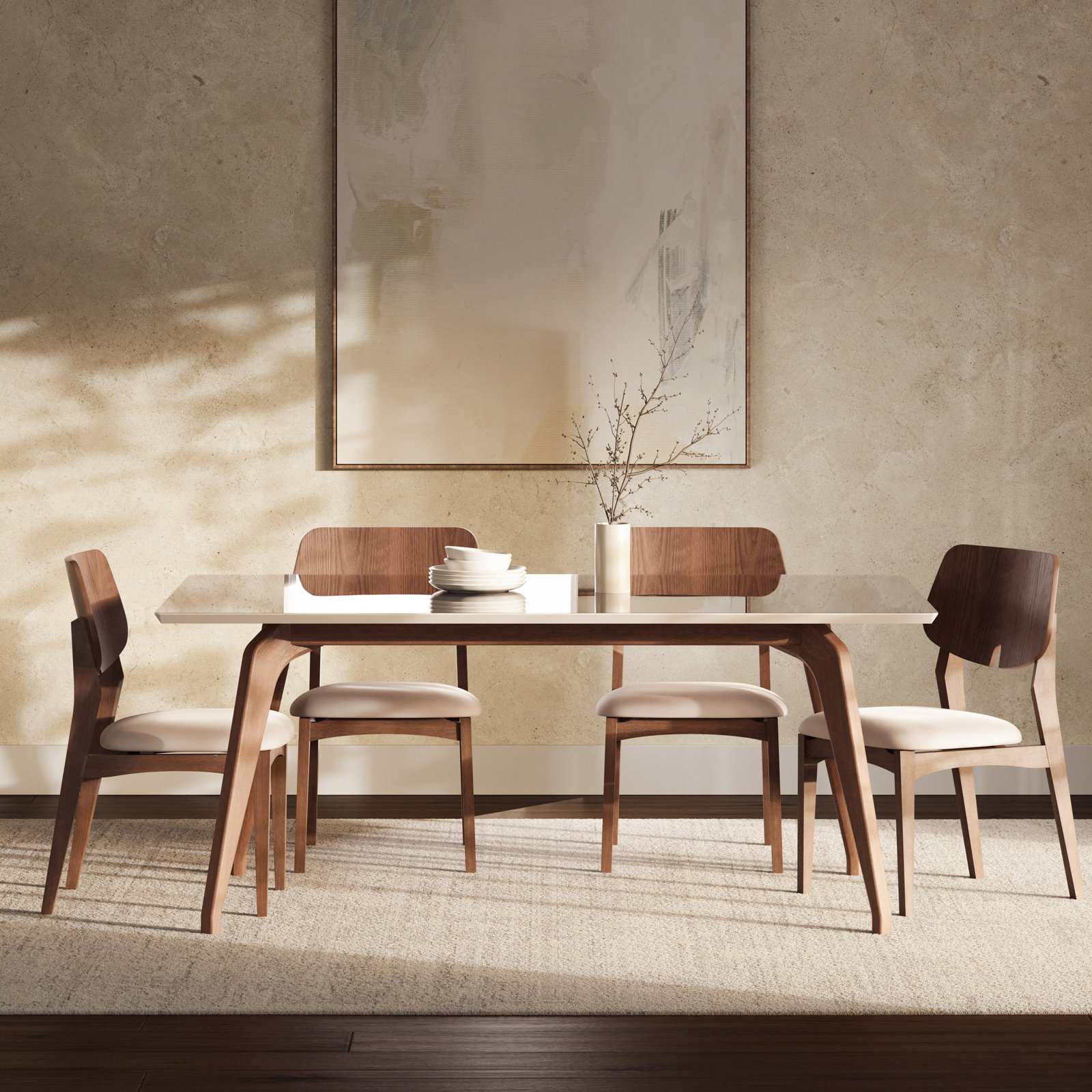 Ena Dining Table, Off White, 29.5" H x 70.75" L x 39.25" W