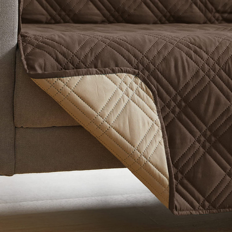 Polyester Box Cushion Sofa Slipcover, Chocolate & Tan, 3.54" H x 12" W x 12.6" D