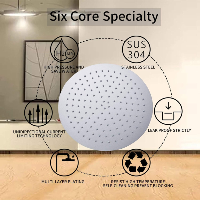 Round-12-Nickel High Pressure Round Shower Head 12 Inches, Brushed Nickel