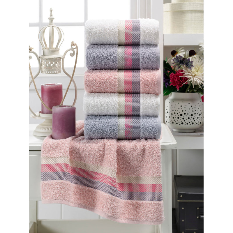 Ensemble de serviettes 6 pièces Rumaisa, Gris / blanc / rose