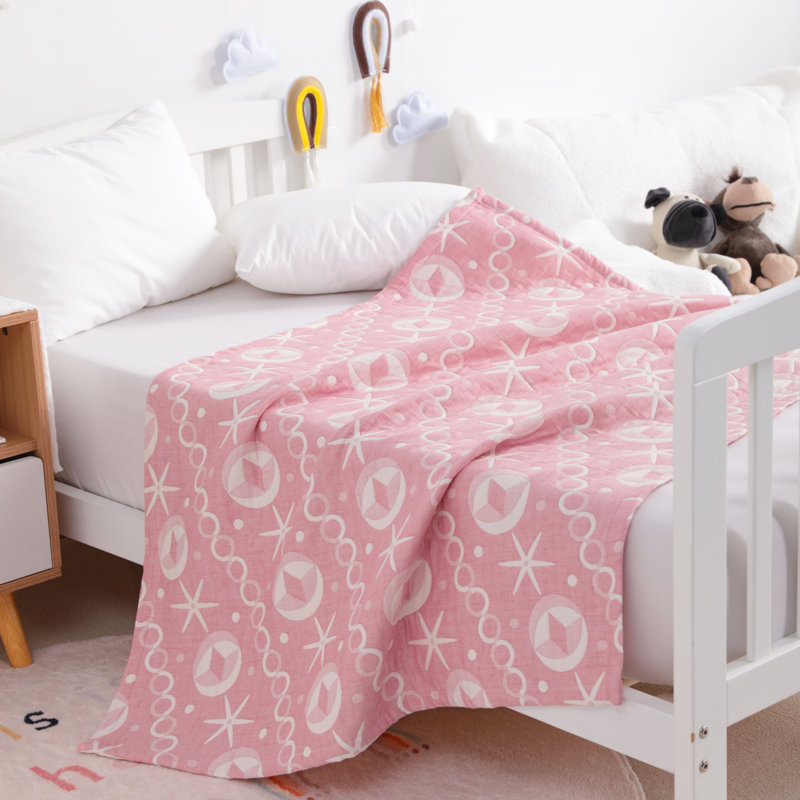 Couverture pour tout-petits 3 couches, couvertures en jacquard de coton mousseline - NTBAY, Étoile de mer rose, Lit simple