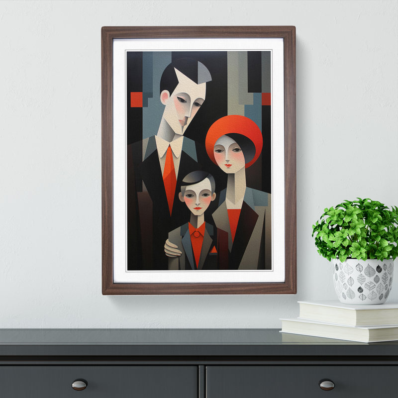 Loving Family Constructivism - Single Picture Frame Print on Wood, Walnut Framed, 34cm H x 25cm W x 2cm D