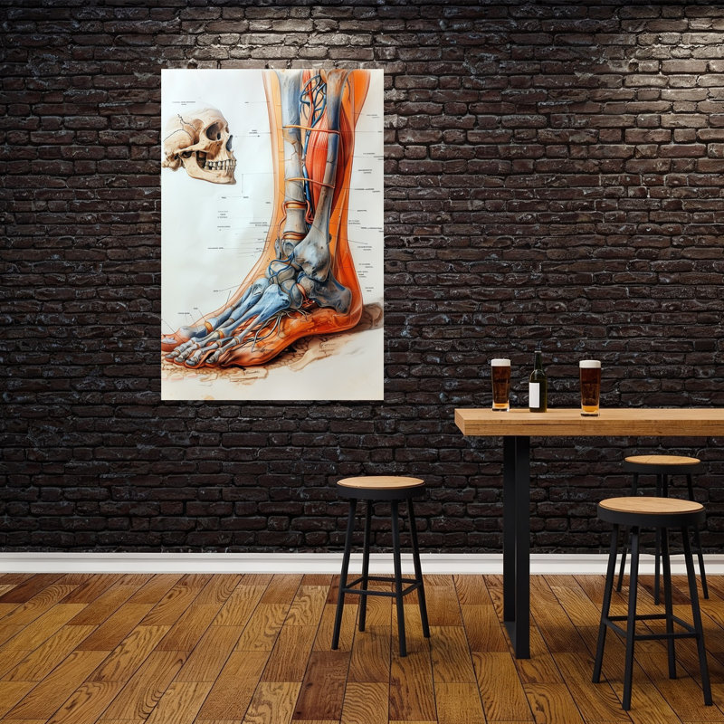 «Anatomical Leg and Skull», art mural rétro, H 60 po x l 40 po