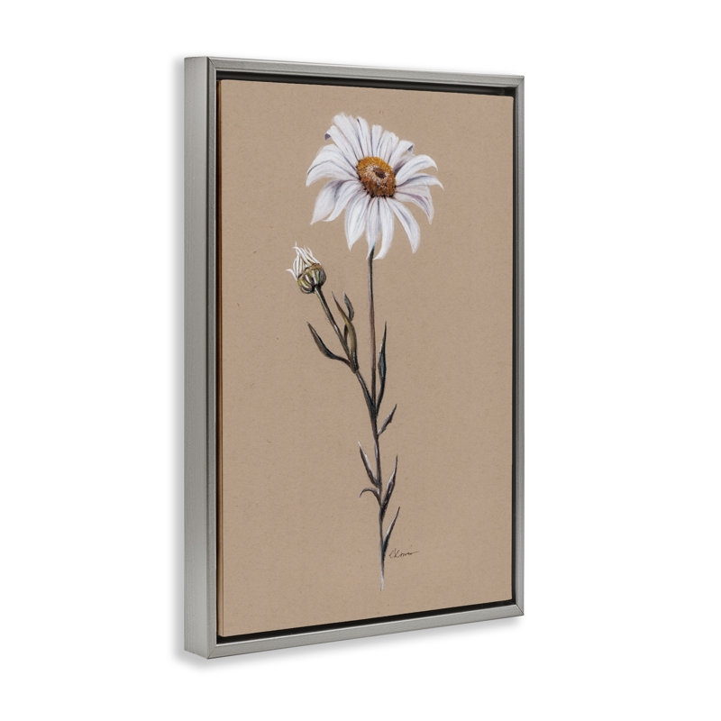 Daisy Sprout sur cadre flottant brun clair, design par Cady, Cadre flottant gris lustré, H 25 po x l 17 po