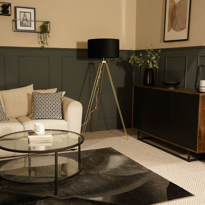 Dundrod 127cm Powder Coated Tripod Floor Lamp Set, Yes, Black
