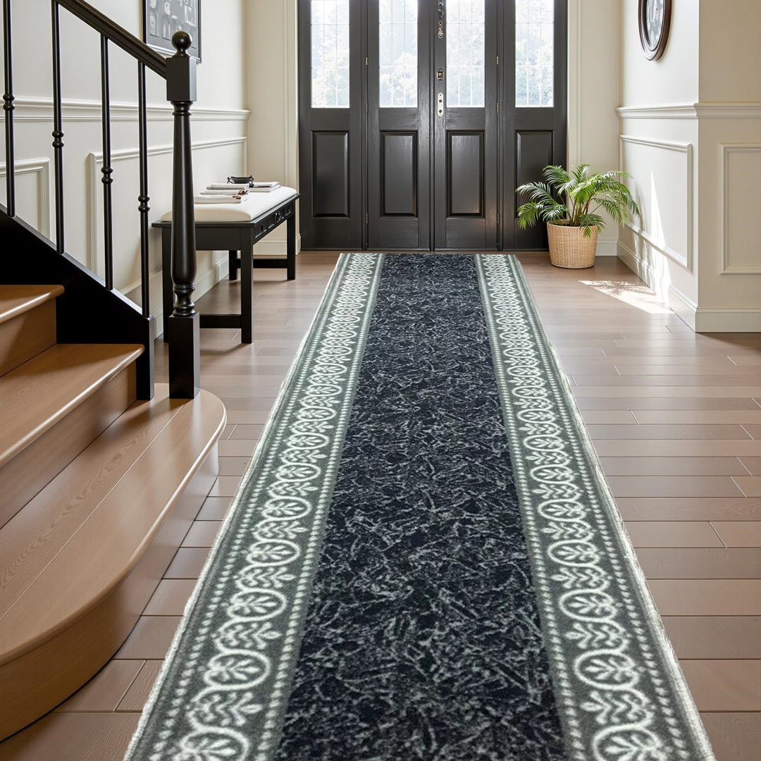 056 Black 80cm X 1097cm Abstract Machine Tufted Area Rug