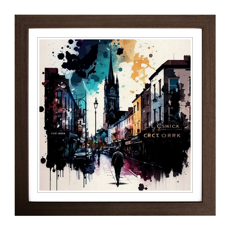 City of Cork Gestural Art - Framed Print, Walnut