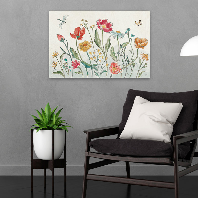 Boho Field I - Blue Bohemian Boho Butterflies Art, H 16 po x l 24 po