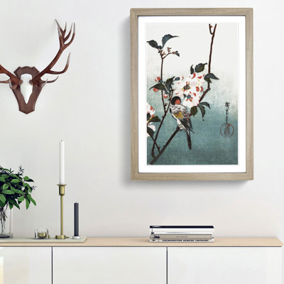 A Bird upon a Cherry Branch by Utagawa Hiroshige - Framed Print