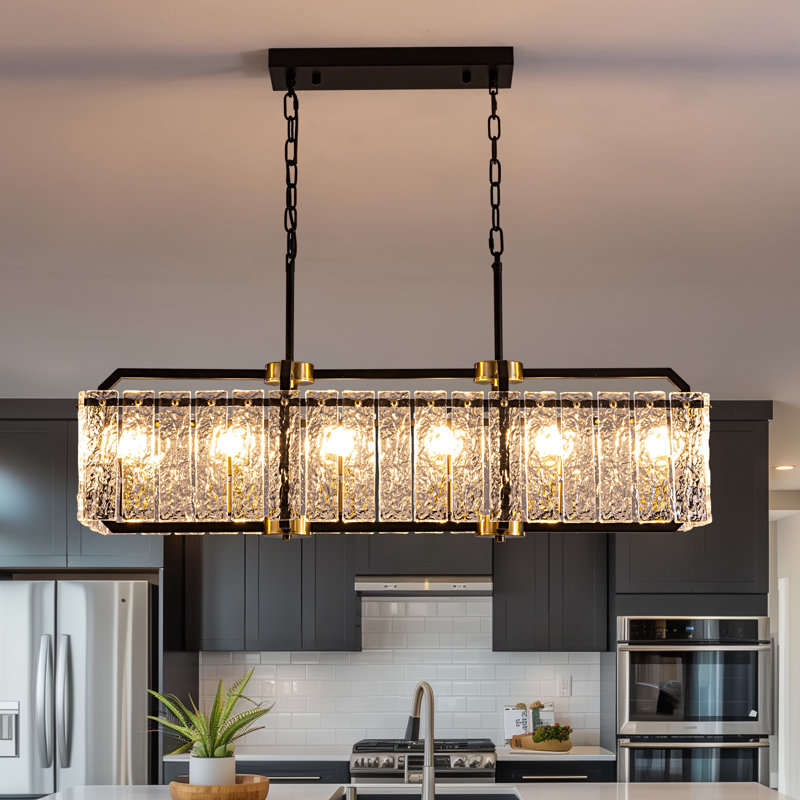 Lustre carré / rectangulaire Demeko, H 11,2 po x l 39,2 po x P 11,8 po, Noir mat / Or