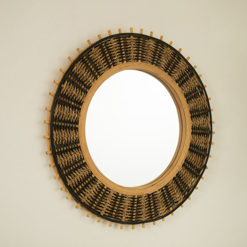 Miroir mural rond 23 pouces en bambou et corde de chanvre