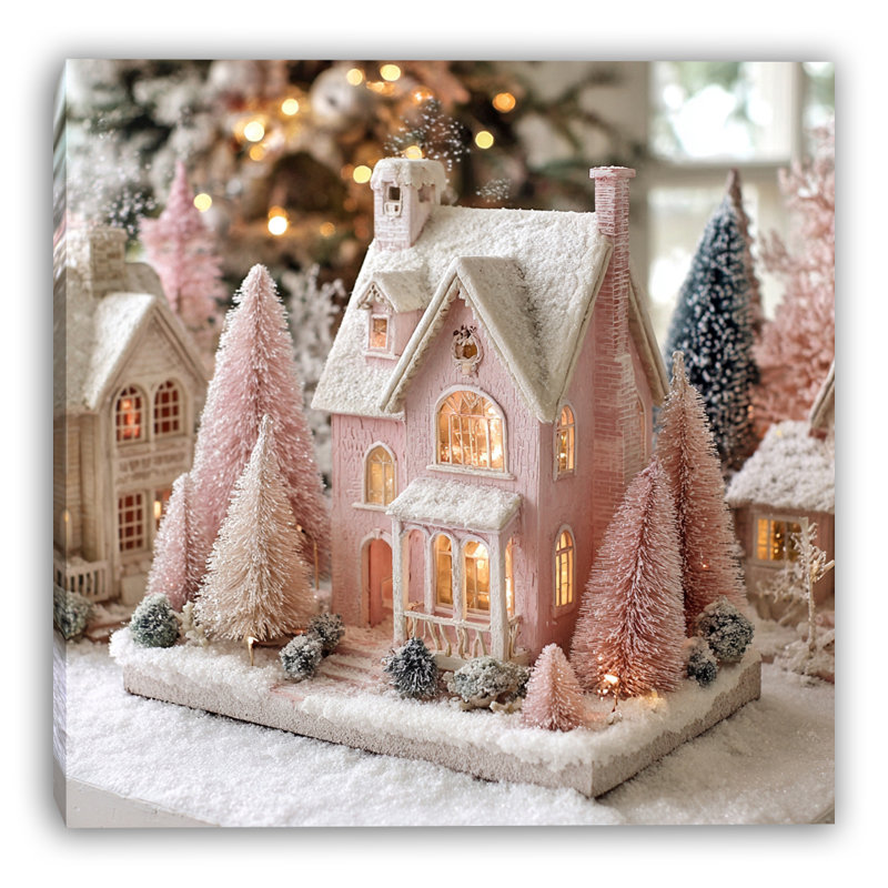 «Pink Winter Cottage II», art mural sur toile tendue, H 30 po x l 30 po