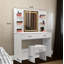 Coiffeuse avec miroir et lumière, 2 tiroirs, 6 tablettes de rangement, 3 modes d'éclairage avec luminosité réglable, prise de courant et tabouret rembourré, convient à la chambre à coucher.